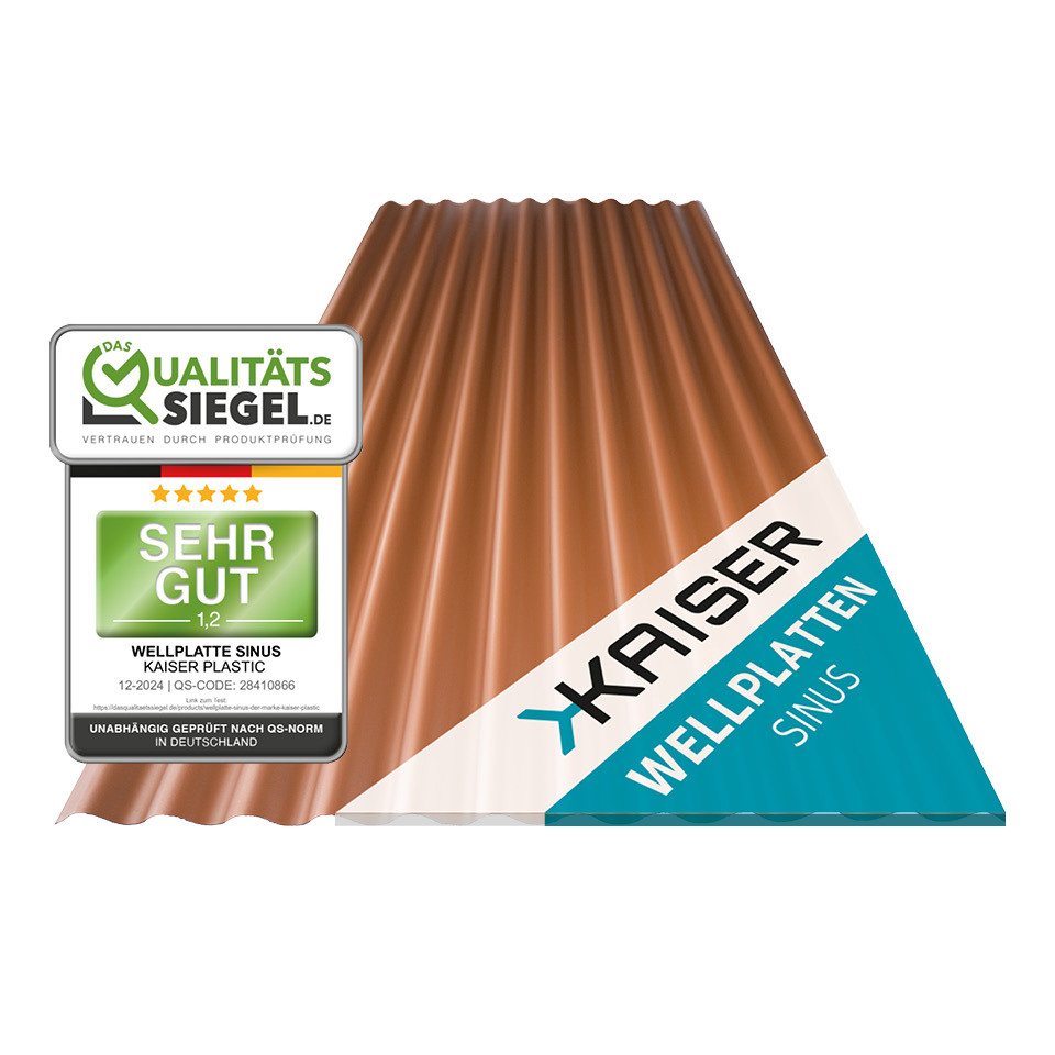 Kaiser plastic Wellplatte in verschiedenen Größen & Farben - Extra Robust (PC), 1,2 mm, (Dachplatten C-Struktur 1,2mm Stärke, Sinus 76/18 Welldach, 1-St., Lichtwellplatten), Made in Germany - Hagelfest & UV-Schutz - Kupfer - Größe: 90 x 83 cm von Kaiser plastic