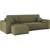 Kaiser - Ecksofa mit schlaffunktion und bettkasten, Eckcouch best stoff Poso Dicker Cord viele farben Olive l von Kaiser
