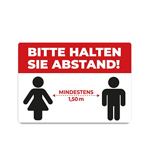 Bitte Abstand halten Schild Aufkleber 21 cm x 14,8 cm selbstklebend wiederverwendbar Warnung Schutz Hinweis Klinik Büro Praxis Geschäft Warnschild Warnhinweis Tür Fenster (rot weiß) von KaiserstuhlCard Magnete