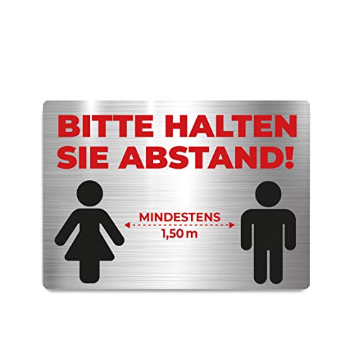 Bitte Abstand halten Schild Aufkleber 21 cm x 14,8 cm selbstklebend wiederverwendbar Warnung Schutz Hinweis Klinik Büro Praxis Geschäft Warnschild Warnhinweis Tür Fenster (silber) von KaiserstuhlCard Magnete