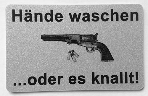 KaiserstuhlCard Magnete Bad WC Schild Hände waschen oder es knallt Toilette selbstklebend Aufkleber Hinweis Türschild Tür Haus Büro Praxis Geschäft Sitz Zubehör von KaiserstuhlCard Magnete