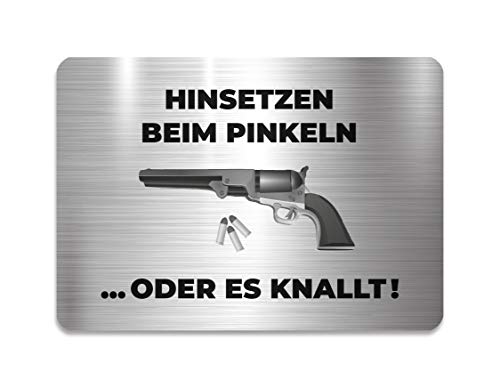 KaiserstuhlCard Magnete WC Schild Hinsetzen beim Pinkeln oder es knallt 14,8 cm x 10,5 cm Toilette selbstklebend Aufkleber Türschild Tür Haus Büro Praxis Geschäft Sitz Toilettensitz WC-Sitz Zubehör von KaiserstuhlCard Magnete