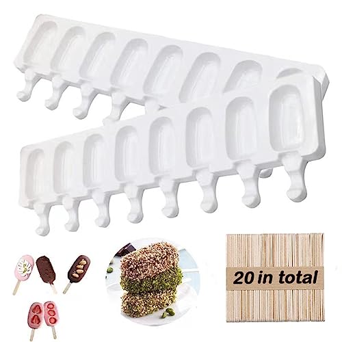 Eisformen eis am stiel silikon eis cake pop maker 2 Stück 8 Cavity Eislutscher Formt Silikonform mit 20 Eisstange Holzeisstiele für Kreative DIY Eisstange Gefrorenes Eis am Stiel eisform von Kaishuai