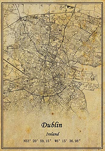 Irland Dublin Landkarte, Wandkunst, Poster, Leinwanddruck, Vintage-Stil, ungerahmt, Dekoration, Geschenk, 45,7 x 61 cm von Kaisrlse