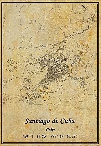 Kuba Santiago de Cuba Landkarte Wandkunst, Poster, Leinwanddruck, Vintage-Stil, ungerahmt, Dekoration, Geschenk, 22,9 x 27,9 cm von Kaisrlse