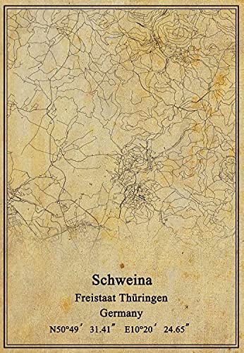 Kunstdruck auf Leinwand, Motiv Deutschland, Schweina Freistaat Thüringen, Vintage-Stil, ungerahmt, Dekoration, Geschenk, 45,7 x 61 cm von Kaisrlse