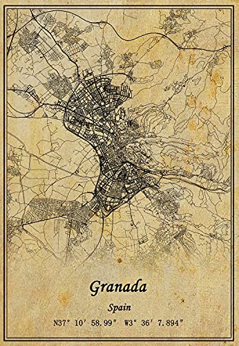 Kunstdruck auf Leinwand, Motiv Spanien Granada, Vintage-Stil, ungerahmt, Dekoration, Geschenk, 22,9 x 27,9 cm von Kaisrlse