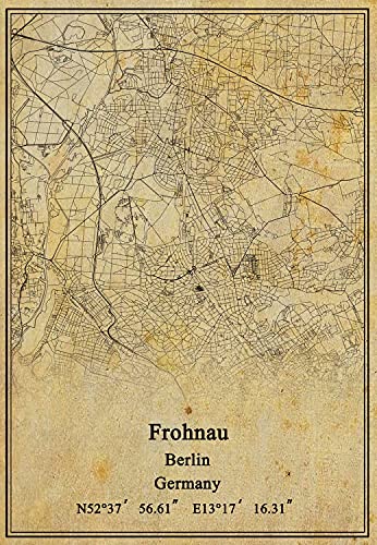 Leinwanddruck, Motiv: Deutschland-Frohnau-Berlin-Karte, Vintage-Stil, ungerahmt, Dekoration, Geschenk, 50,8 x 76,2 cm von Kaisrlse