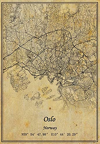 Leinwanddruck, Motiv: Oslo Landkarte, Vintage-Stil, ungerahmt, Dekoration, Geschenk, 22,9 x 27,9 cm von Kaisrlse