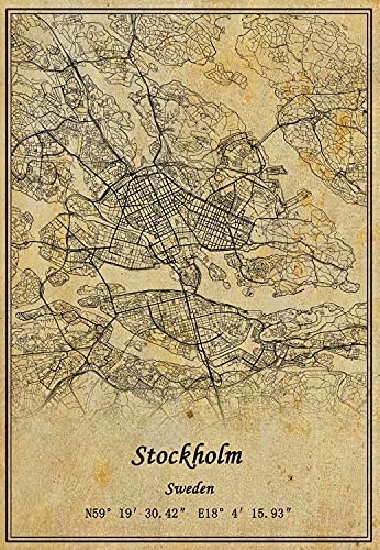 Schweden Stockholm Landkarte, Wandkunst, Poster, Leinwanddruck, Vintage-Stil, ungerahmt, Dekoration, Geschenk, 22,9 x 27,9 cm von Kaisrlse