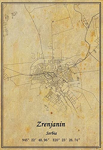 Serbien Zrenjanin Landkarte, Wandkunst, Poster, Leinwanddruck, Vintage-Stil, ungerahmt, Dekoration, Geschenk, 40,6 x 50,8 cm von Kaisrlse