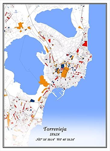 Torrevieja Spanien Wandkarte Kunstdruck Leinwand Poster Stadtkarte Montrian-Stil Kunstwerk zum Aufhängen Einweihungsparty Souvenir Geschenk Dekoration 61 x 91.4 cm von Kaisrlse