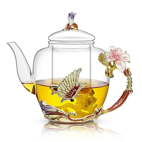 Teekanne aus Emaille für Damen, 1300 ml, Lilienblüte, Teekanne mit herausnehmbarem Tee-Ei, transparente Teekanne mit Sieb für blühenden Tee, Geschenk für Teeliebhaber von Kaiyuan Dynasty