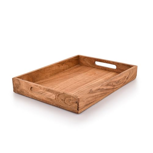 Kaizen Casa | Rechteckiges Serviertablett aus Holz, Holzplatte, Tee-/Getränketeller, Abendessen-Serviertablett | Größe 40.6 x 30.5 x 5.1 cm | Zuhause Restaurants Kaffee, Frühstück, Abendessen Dekor von Kaizen Casa