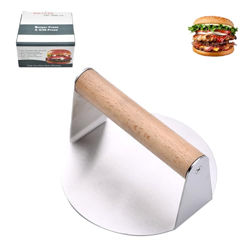 Kaizuca Burgerpresse, 5,5 Zoll Runde 304 Edelstahl Burger Smasher mit Holzgriff, Lebensmittelqualität Smash Burgerpresse, Leicht zu Reinigen für Flat Top Grill und Fettpressen Kaizuca Burgerpresse, 5,5 Zoll Runde 304 Edelstahl Burger Smasher mit Holzgriff, Lebensmittelqualität Smash Burgerpresse, Leicht zu Reinigen für Flat Top Grill und Fettpressen von Kaizuca