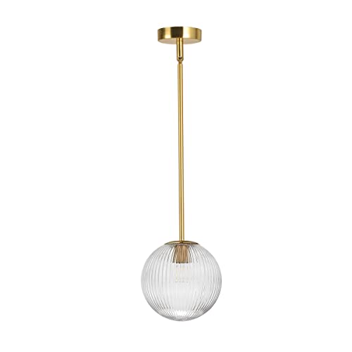 Kaj Hejmo Moderne 1-Licht Decken Hängeleuchte mit Glas Globe Shade, Minimalistische Gold Pendelleuchten für Küche Schlafzimmer Zuhause oder Shop (20cm Klarer Streifen-Stange) von Kaj Hejmo