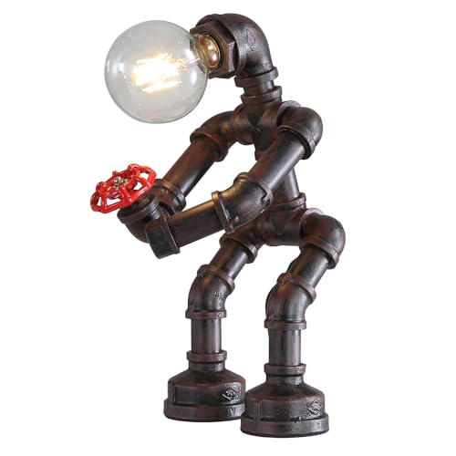 Kaj Hejmo Retro Industrial Steampunk Table Lamp- Water Pipe Robot Style Table Desk Lamps- Antique Metal Pipe E27 Indoor Light for Bedroom Bedside Home Office Cafe Bar Shop Gifts (Standing Robot) von Kaj Hejmo