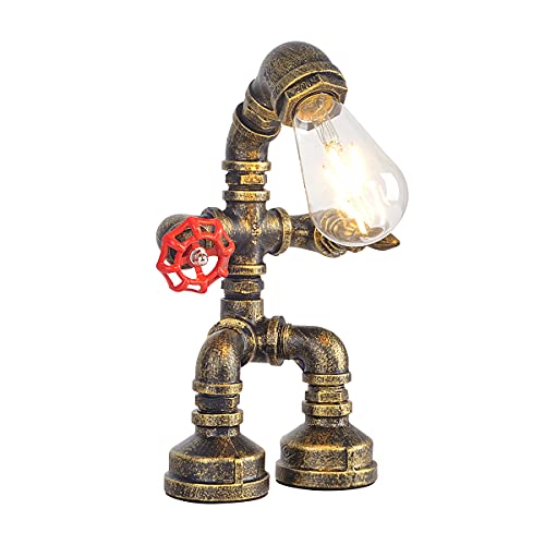 Kaj Hejmo Water Pipe Robot Style Tischlampe- Vintage Industrial Tischlampe-Steampunk Lampe Eisen Retro Nachttischlampe für Vintage Möbel Dekorationen (Bronze-Style A) von Kaj Hejmo