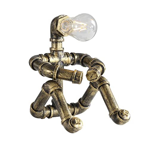 Kaj Hejmo Water Pipe Robot Style Tischlampe- Vintage Industrial Tischlampe-Steampunk Lampe Eisen Retro Nachttischlampe für Vintage Möbel Dekorationen (Bronze-Style C) von Kaj Hejmo