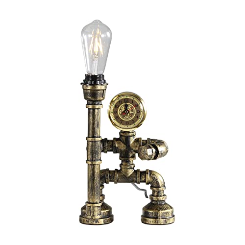 Kaj Hejmo Water Pipe Robot Style Tischlampe- Vintage Industrial Tischlampe-Steampunk Lampe Eisen Retro Nachttischlampe für Vintage Möbel Dekorationen (Bronze-Style E) von Kaj Hejmo