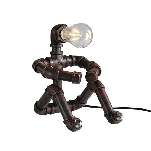 Kaj Hejmo Water Pipe Robot Style Tischlampe- Vintage Industrial Tischlampe-Steampunk Lampe Eisen Retro Nachttischlampe für Vintage Möbel Dekorationen (Rust-Style C) von Kaj Hejmo