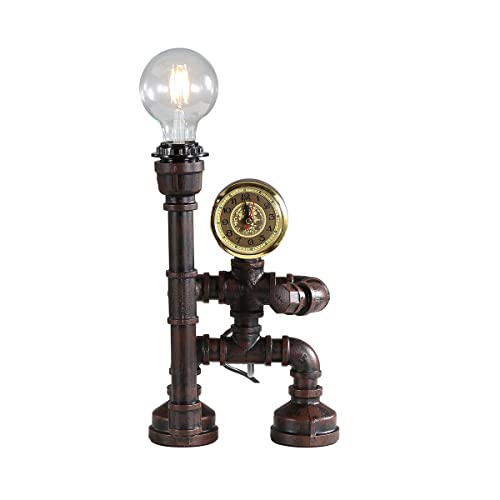 Kaj Hejmo Water Pipe Robot Style Tischlampe- Vintage Industrial Tischlampe-Steampunk Lampe Eisen Retro Nachttischlampe für Vintage Möbel Dekorationen (Rust-Style E) von Kaj Hejmo