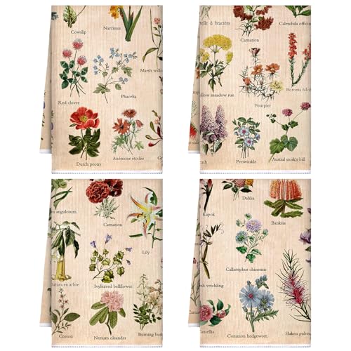 Kajaia Küchentücher mit Blumenmuster, Vintage-Stil, Landhaus, Kernhandtücher, Pflanzen, Wildblumen, Cottagecore, Dekoration, Tee, handabsorbierende Geschirrtücher, 40,6 x 61 cm, für Frühling, Sommer von Kajaia