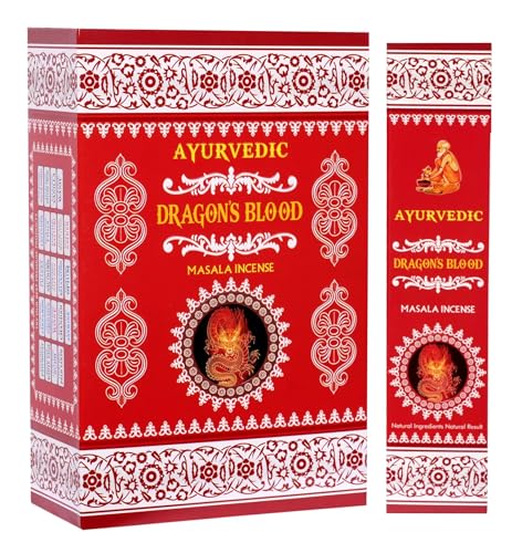 Ayurvedic Dragon Blood Masala Räucherstäbchen – 12 x 15 Sticks | Starke Reinigung & Schutz Handgerollt, Natürlich, Aromatisch | Mit Kajal Sticker Floral & devotional Ayurvedic Dragon Blood Masala Räucherstäbchen – 12 x 15 Sticks | Starke Reinigung & Schutz Handgerollt, Natürlich, Aromatisch | Mit Kajal Sticker Floral & devotional von Kajal