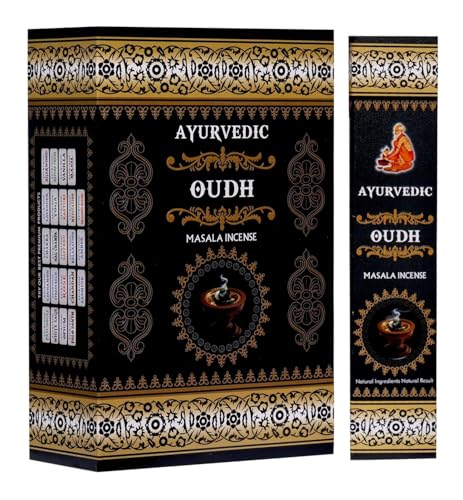 Ayurvedic Oudh Masala Räucherstäbchen – 12 x 15 Sticks | Handgerollte Agarbatti mit Oudh-Duft | Ideal für Puja, Yoga, Meditation & Gebet | Mit Kajal Sticker Floral & devotional Ayurvedic Oudh Masala Räucherstäbchen – 12 x 15 Sticks | Handgerollte Agarbatti mit Oudh-Duft | Ideal für Puja, Yoga, Meditation & Gebet | Mit Kajal Sticker Floral & devotional von Kajal