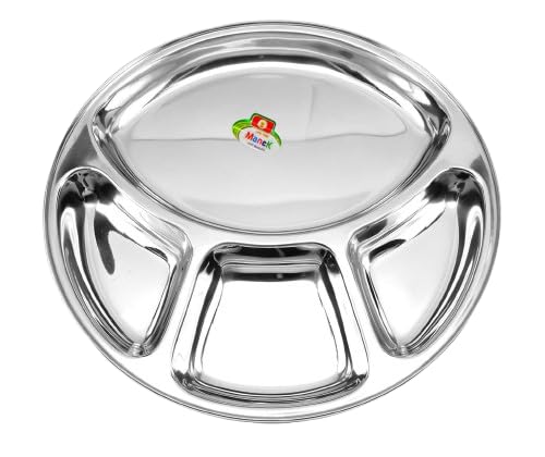 Kajal Edelstahl 3 Pack Thali Rechteckig, Geteilte Teller mit 4 Sektionen für Abendessen, Kinder, Camper, Portion Control - Edelstahl Tablett für Erwachsene & Picky Eaters von Kajal