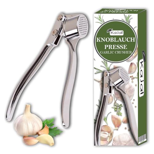 Kajal Hochleistungs-Knoblauchpresse aus Edelstahl, leicht zu drückender Griff und zu reinigen. Knoblauchpresse, 250 g. von Kajal
