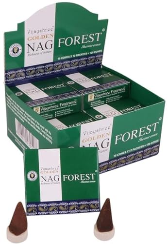 Vijayshree Golden Nag Forest Masala Räucherkegel – 12 Packungen à 10 Kegel | 100% natürliche Dhoop Cones für Meditation, Yoga, Raumduft & Gebet | Mit Kajal Sticker von Kajal