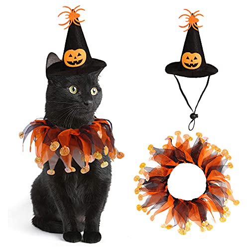 Hexenkostüm für Katzen und kleine Hunde, Tutu-Halsband mit Kürbishut, niedliches Halloween-Outfit, Erntedankfest, Weihnachtsfeier Hexenkostüm für Katzen und kleine Hunde, Tutu-Halsband mit Kürbishut, niedliches Halloween-Outfit, Erntedankfest, Weihnachtsfeier von Kajfjad