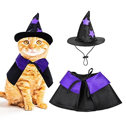 Zauberer Katzenkostüm für Haustiere, lustiger Halloween-Umhang und Hut-Outfit für kleine Hunde und Katzen, magisches Cosplay-Haustierkostüm von Kajfjad