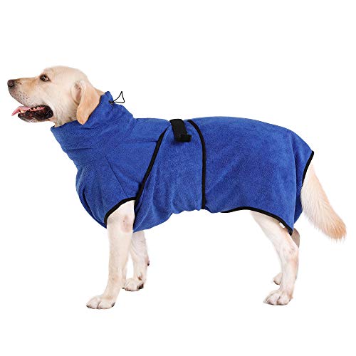 PETTOM Hunde-Bademantel Mikrofaser Hundehandtuch Schnell Trocknend mikrofaser Handtuch Super Saugfähig Komfortabel und mit Verstellbaren Trägern für Haustiere Hunde und Katzen,Blau (XL) von PETTOM