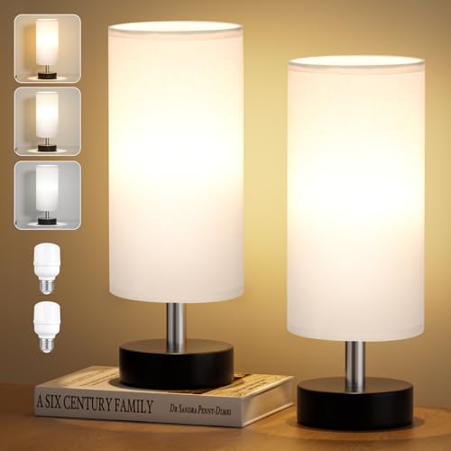 Kakanuo Nachttischlampe 2er Set, Tischlampe Klein, Weißer Nachttischleuchte, Tischleuchte mit Kabelschalter, Kleine Lampe für Nachttisch Wohnzimmer Schlafzimmer Büro Kinderzimmer(Birne Enthalten) von Kakanuo