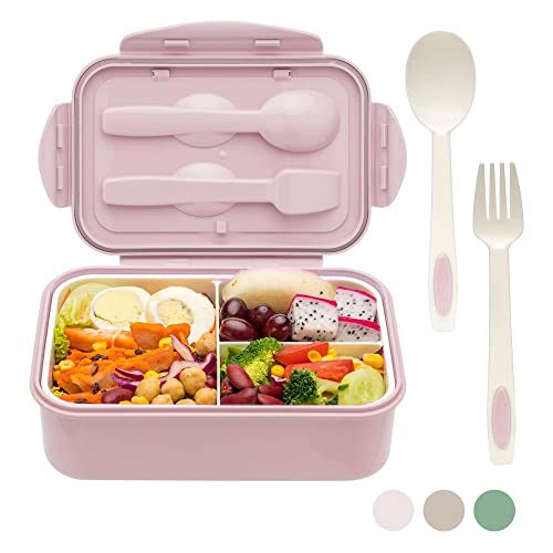 Kaket Bento Lunchbox, Bento Boxen, Meal Prep Containers with Fork and Spoon, Multi Compartment Bento for Adults Kids, Dishwasher Safe Micro-Wave Safe (Pink) von Kaket