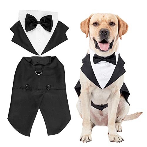Kaket Formal Dog Smoking-Bandana, Hundehalstuch, Hochzeits-Bandana mit Krawatte, schwarzes Halsband (Größe XL) von Kaket
