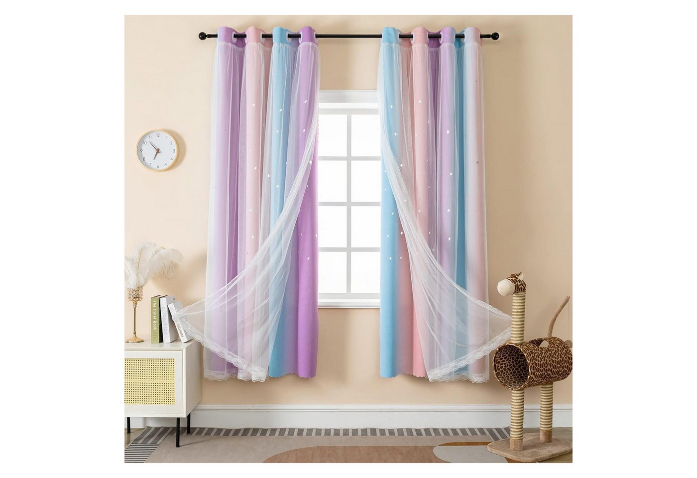 Kaket Gardine Ein Paar Verdunkelungsvorhänge, mit transparenter Voile, doppellagige isolierende Verdunkelungsvorhänge, 132 cm x 213 cm von Kaket