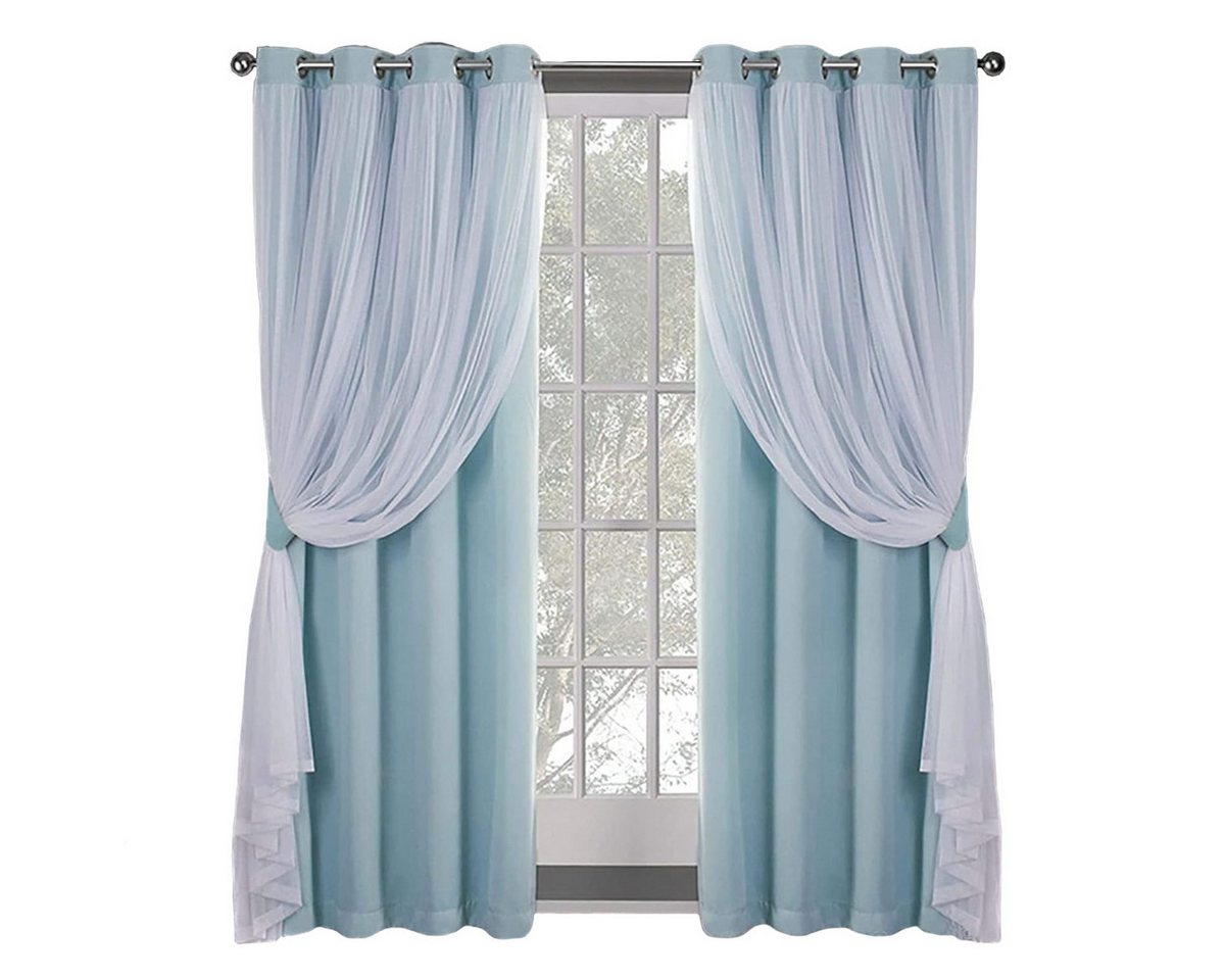 Kaket Gardine Ein Paar Verdunkelungsvorhänge, mit transparenter Voile, doppellagige isolierende Verdunkelungsvorhänge, 132 cm x 213 cm von Kaket