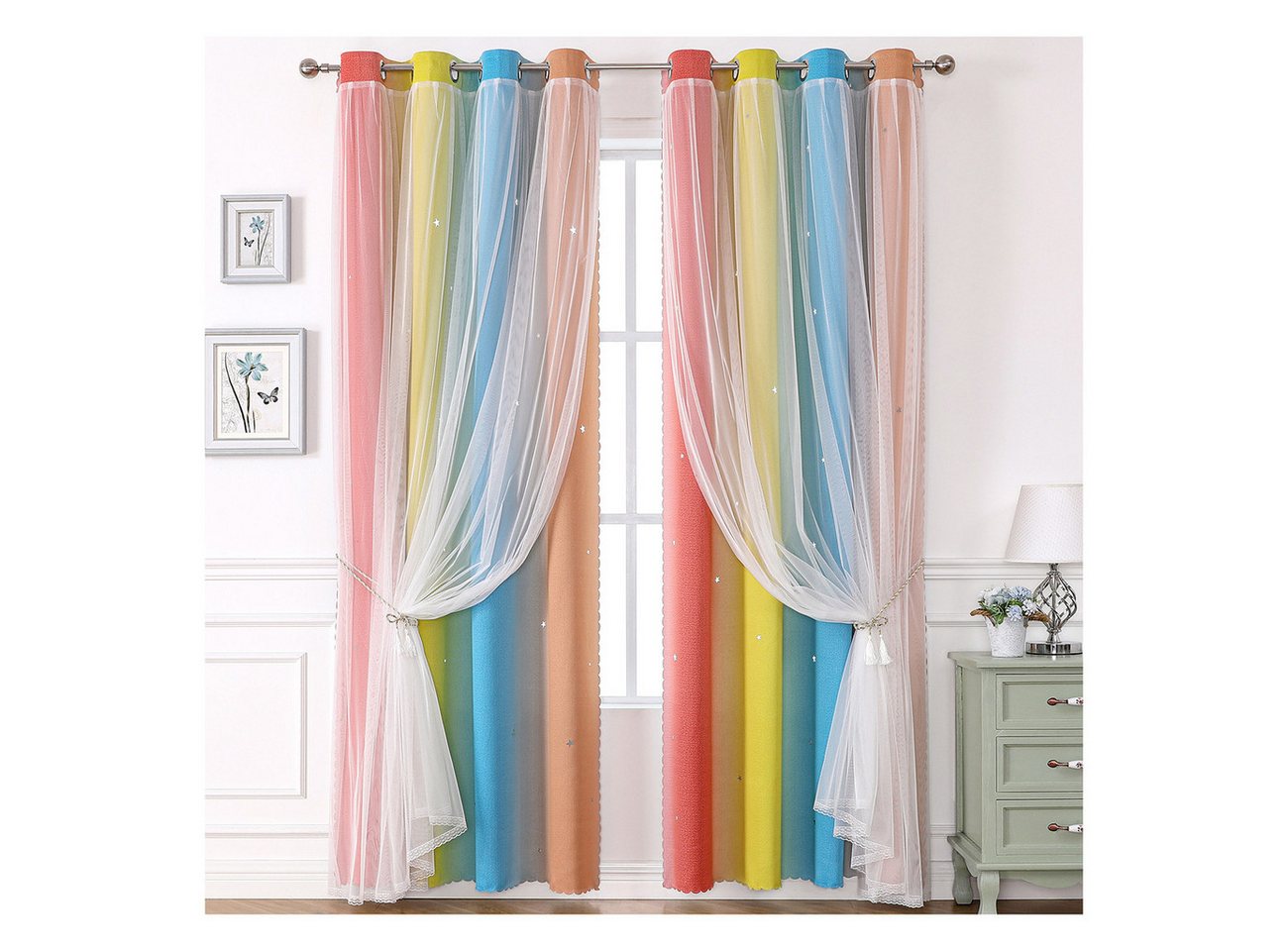 Kaket Gardine Ein Paar Verdunkelungsvorhänge, mit transparenter Voile, doppellagige isolierende Verdunkelungsvorhänge, 132 cm x 213 cm von Kaket