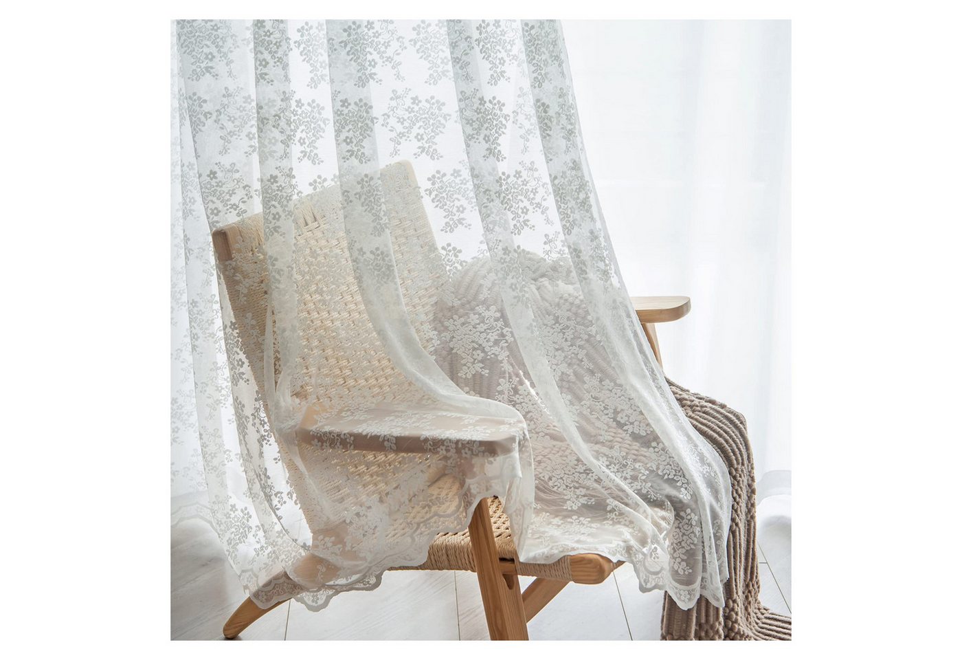 Kaket Gardine Spitzen-Voile-Gardine, Vintage-Blumen-Panelvorhang, halbtransparenter Vorhang, geeignet für Schlafzimmer und Wohnzimmer Kaket Gardine Spitzen-Voile-Gardine, Vintage-Blumen-Panelvorhang, halbtransparenter Vorhang, geeignet für Schlafzimmer und Wohnzimmer von Kaket