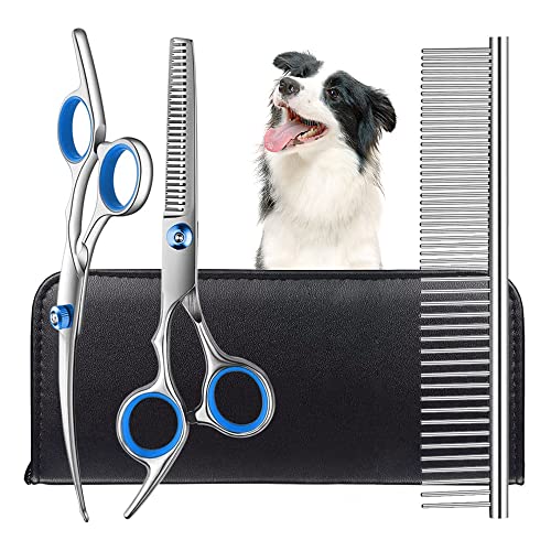 Kaket Haustierschere, Hundepflegerschere, Haarschneidschere, Edelstahl Haustierhund Hunde Dog Grooming Scissors Set, Hair Cutting Scissors Set, Curved Scissors von Kaket