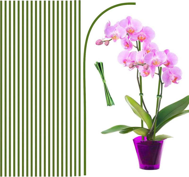 Kaket Rankhilfe Pflanzenstütze 40CM, 20 Stück Pflanzstäbe für Innen- und Außenbereich, 40 St., Flexibler Orchideenstäbe aus Grünem Kunststoff und Metall von Kaket