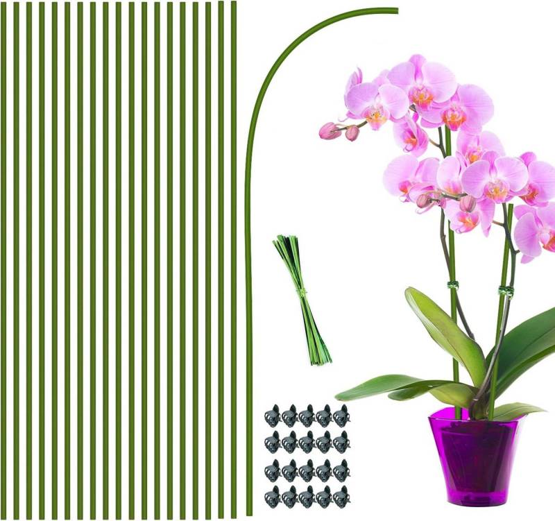 Kaket Rankhilfe Pflanzenstütze 40CM, 20 Stück Pflanzstäbe für Innen- und Außenbereich, 60 St., Flexibler Orchideenstäbe aus Grünem Kunststoff und Metall von Kaket