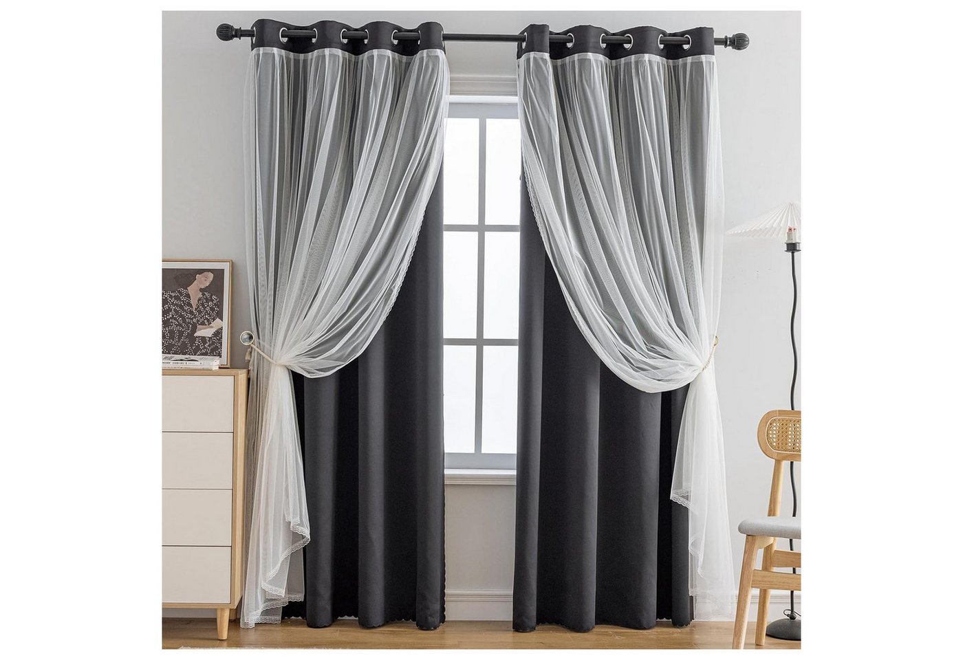 Kaket Verdunkelungsvorhang Verdunkelungsvorhänge mit Doppelschicht, Verdunkelnde Voile-Gardinen Kaket Verdunkelungsvorhang Verdunkelungsvorhänge mit Doppelschicht, Verdunkelnde Voile-Gardinen von Kaket