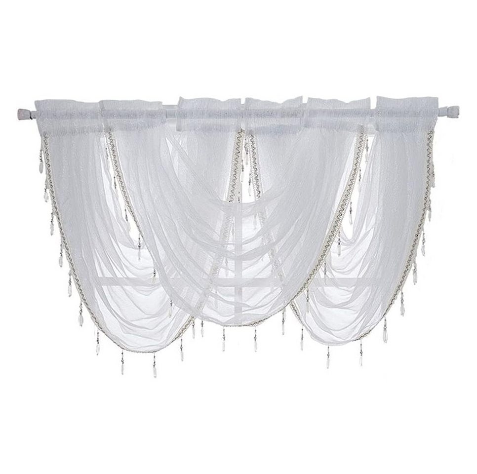 Kaket Vorhang Chiffon-Stickerei Vorhänge, Transparente Spitze Vorhänge, Landhaus Vintage Vorhänge mit Perlenquasten Kaket Vorhang Chiffon-Stickerei Vorhänge, Transparente Spitze Vorhänge, Landhaus Vintage Vorhänge mit Perlenquasten von Kaket