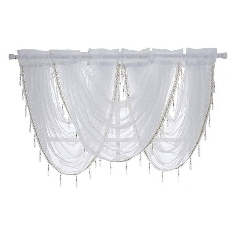 Kaket Vorhang Chiffon-Stickerei Vorhänge, Transparente Spitze Vorhänge, Landhaus Vintage Vorhänge mit Perlenquasten Kaket Vorhang Chiffon-Stickerei Vorhänge, Transparente Spitze Vorhänge, Landhaus Vintage Vorhänge mit Perlenquasten von Kaket