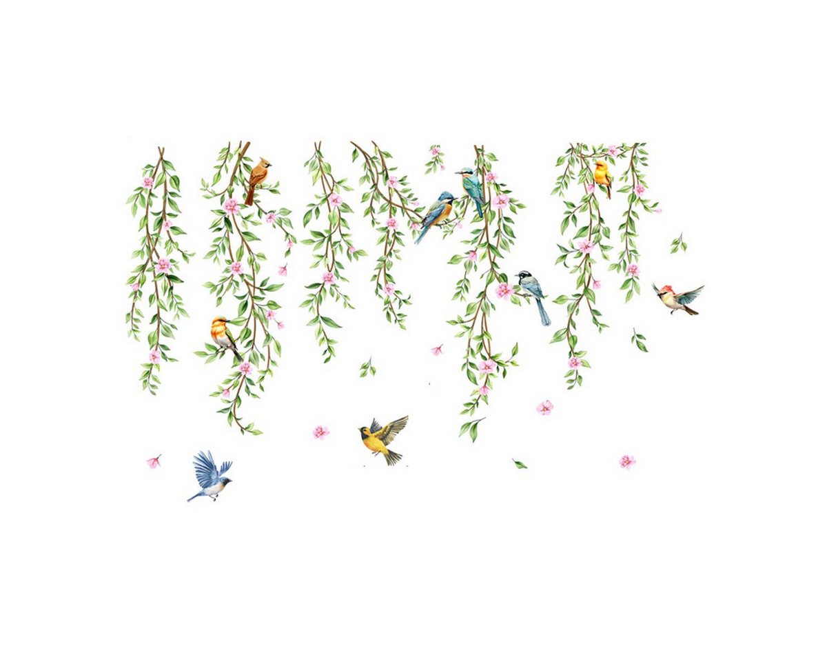 Kaket Wandtattoo Hängende Rebe Wandaufkleber Blätter Grün Pflanzen Vögel (2 St) von Kaket
