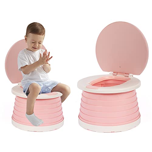 Reisetöpfchen, Tragetöpfchen, zusammenklappbarer Toilettenstuhl, 2-in-1, tragbares Reisetöpfchen, Töpfchentrainingstoilette, Reisetöpfchen für Kleinkinder (Rosa) von Kaket